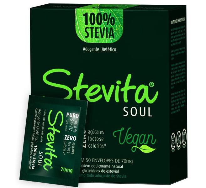 Adocante Stevita Soul 50 Env 70mg VEGAN - Steviafarma Imagem de Adocante Stevita Soul 50 Env 70mg VEGAN