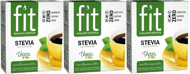 Imagem de Adoçante VEGANO Stevia com Sucralose 50 Sachês Fit 3Unidades