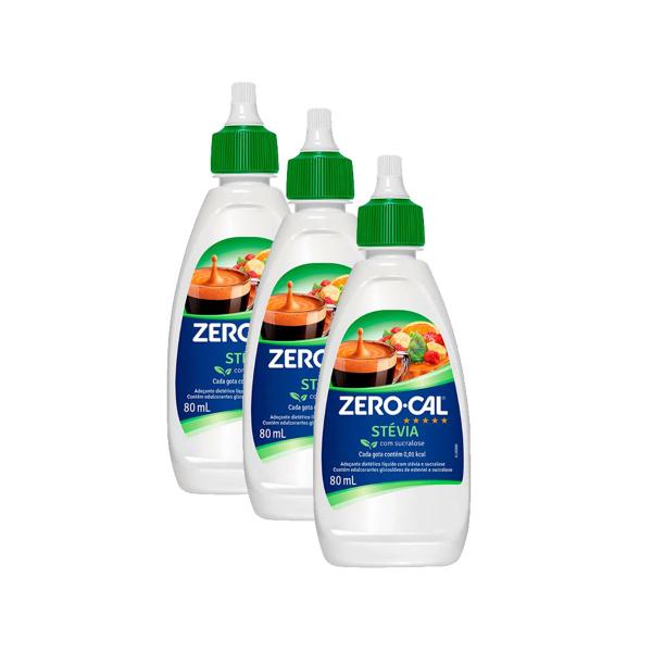 Imagem de Adoçante Zero Cal Stévia Liquido 80ml Kit 3