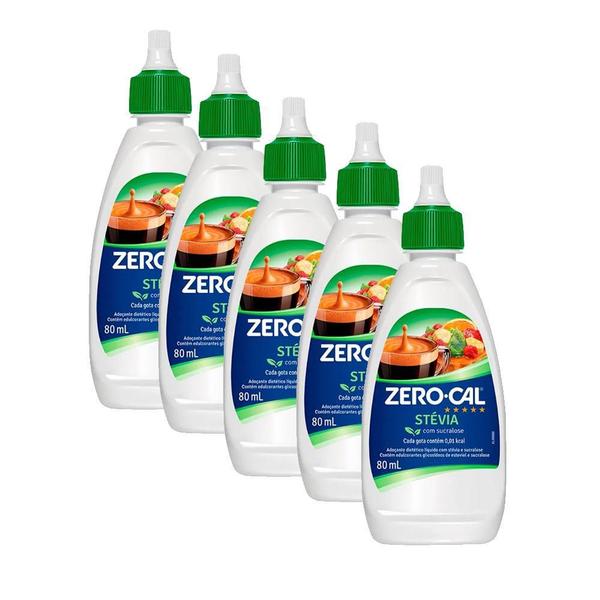 Adoçante Zero Cal Stévia Liquido 80Ml Kit 5 - Hypera Pharma- Zero Cal Imagem de Adoçante Zero Cal Stévia Liquido 80Ml Kit 5