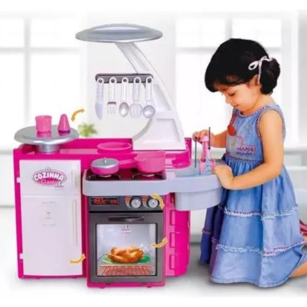 Imagem de Adorável Cozinha Infantil Completa Geladeira Fogão E Pia Que Sai Água Presente Dia Das Crianças Com Garantia