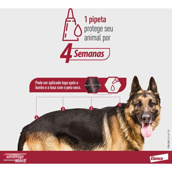 Imagem de Advantage MAX3 0,4 mL Elanco para Cães Até 4 Kg - 3 Bisnagas