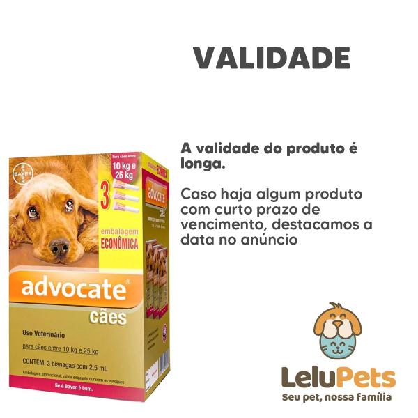 Imagem de Advocate Elanco Antipulgas para Cachorro 10 à 25kg Kit com 3