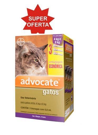 Imagem de Advocate Gatos 4 A 8kg Combo 3 Pipetas Antipulga e Vermifugo