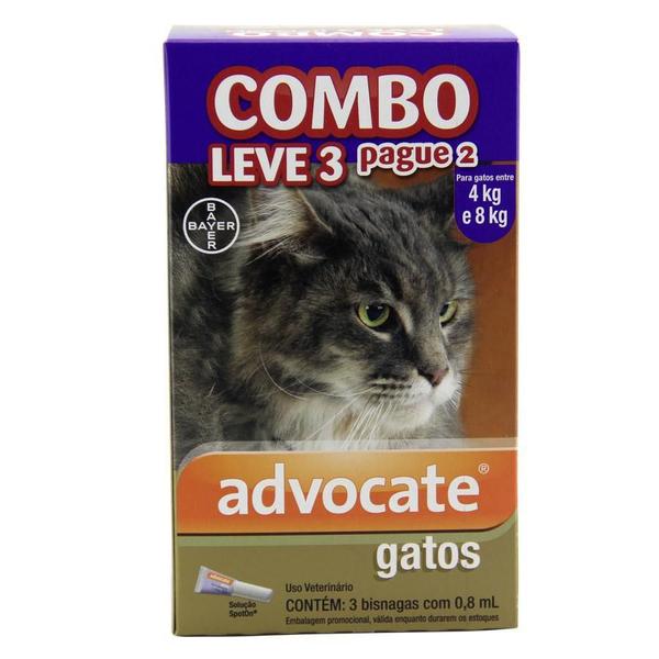 Imagem de Advocate Gatos Entre 4 A 8 Kg 0,8 Ml Bayer Combo 3 Unidades