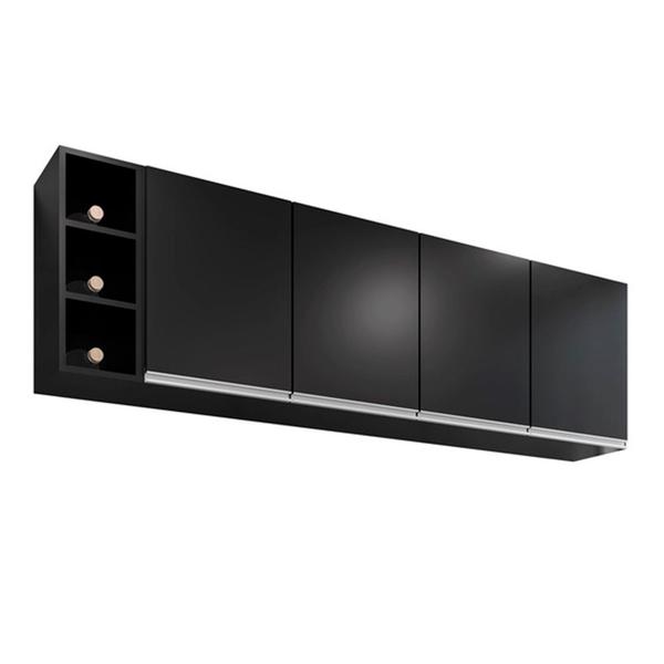 Imagem de Aéreo Cozinha com Nicho Garrafeiro 160cm Preto - Vallisa Decor