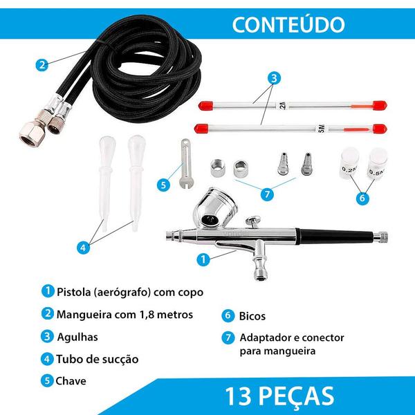 Aerógrafo Profissional Micro Pinturas Retoque Automotivo Com Acessórios Vonder 13 Peças Bico Caneta Imagem de Aerógrafo Profissional Micro Pinturas Retoque Automotivo Com Acessórios Vonder 13 Peças Bico Caneta