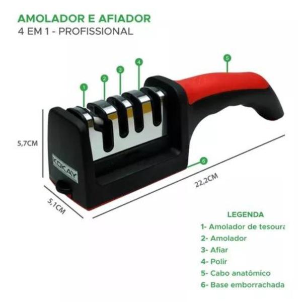 Imagem de Afiador Amolador Profissional Aço Facas Tesouras 4 Em 1 utensilio mobiliando a casa prático leve cozinha iniciante fácil usar