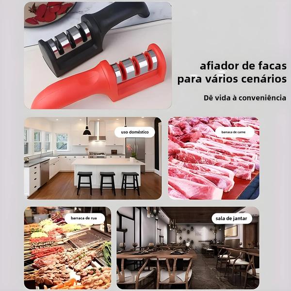 Imagem de Afiador de Facas Portátil 3 em 1 - Multifuncional para Cozinha