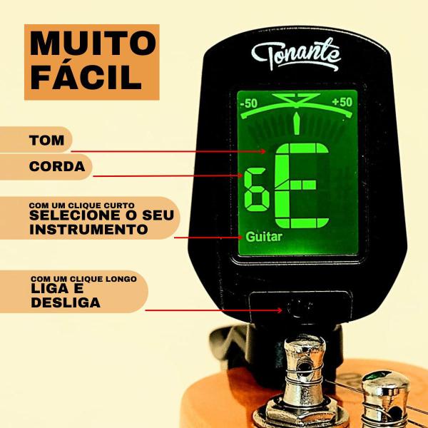 Afinador Cromático Digital Violão Guitarra Baixo Ukulele Preto - Tonante Imagem de Afinador Cromático Digital Violão Guitarra Baixo Ukulele Preto