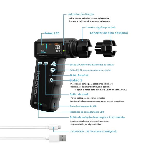 Imagem de Afinador de Guitarra Inteligente Jowoom T2 - Recarregável para Guitarra e Ukulele