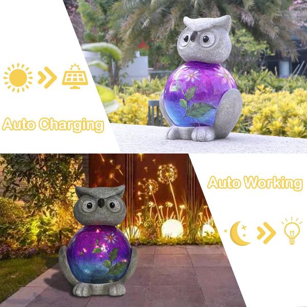 Afirst Estátuas de jardim solar coruja com globo com luz led Imagem de Afirst Estátuas de jardim solar coruja com globo com luz led