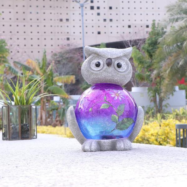 Afirst Estátuas de jardim solar coruja com globo com luz led Imagem de Afirst Estátuas de jardim solar coruja com globo com luz led