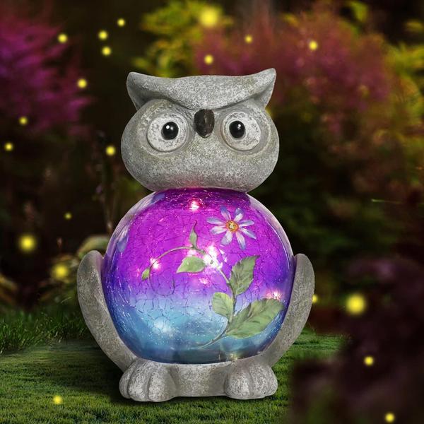 Afirst Estátuas de jardim solar coruja com globo com luz led Imagem de Afirst Estátuas de jardim solar coruja com globo com luz led