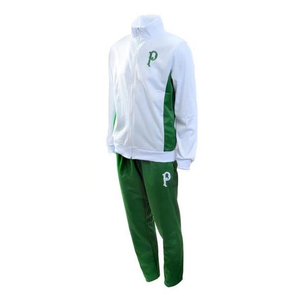 Imagem de Agasalho Conjunto Masculino Jaqueta Calça Palmeiras Helanca Branco