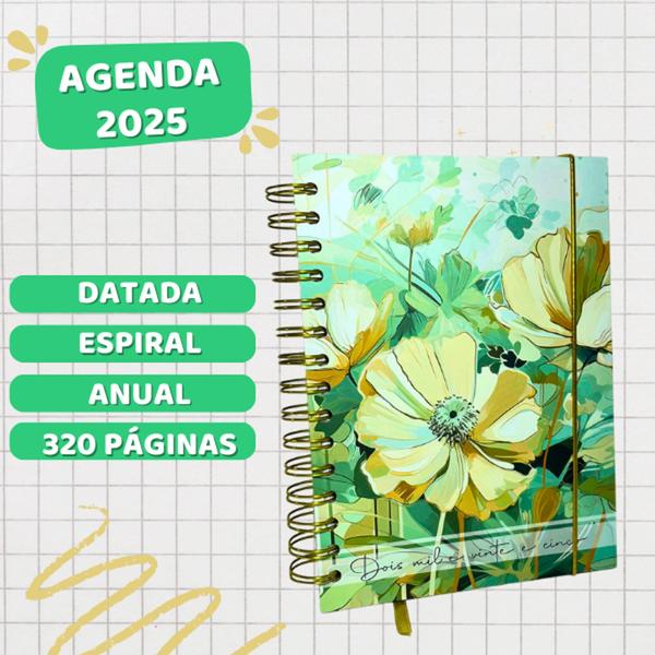 Imagem de Agenda 2025 Capa Dura Estilo Floral Feminina Anotações Organizador de Horarios Diária