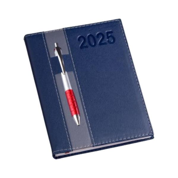 Imagem de Agenda Azul Capa 2025 Diaria Executiva Capa Dura Com Suporte Caneta