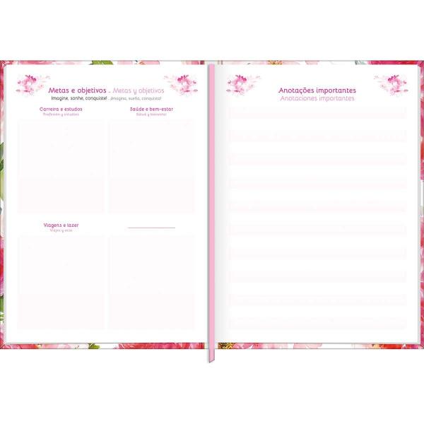 Imagem de Agenda Costurada Diária 12,3 x 16,6 cm Feminine 2025 - Flores Rosa - Sortido