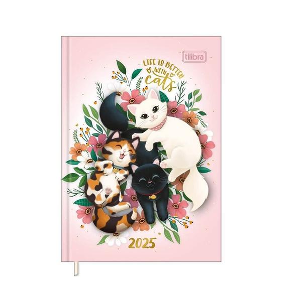 Imagem de Agenda Costurada Diária Petit 2025 10,5x14,8cm Purrfect Cats Tilibra