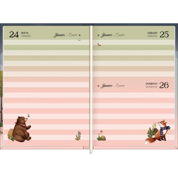 Imagem de Agenda Costurada Petit Diária 10,5 x 14,8 cm Loveland 2025 - Fundo Rosa Claro - Floresta