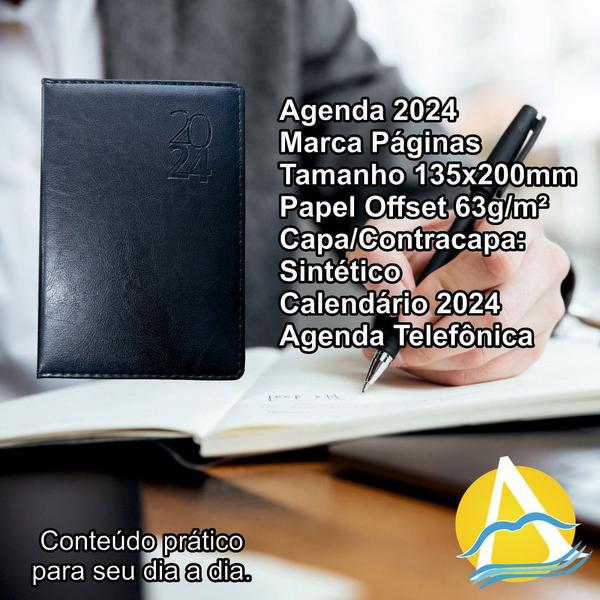 Imagem de Agenda Diária 2024 Permanente Costurada 135x200mm Preta