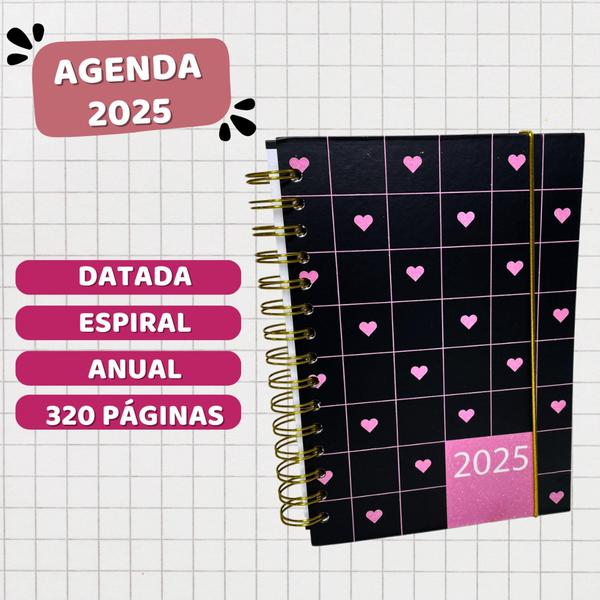 Imagem de Agenda Diária 2025 Capa Dura Arame Espiral Duplo Organização Anotações Planejador Pessoal