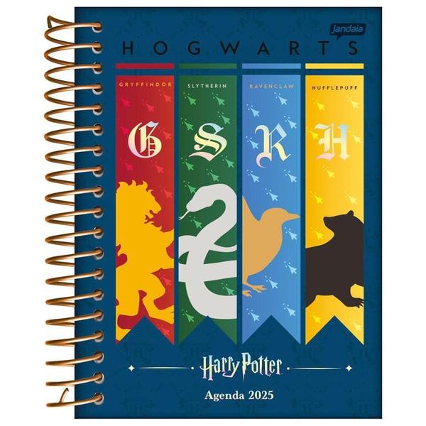 Imagem de Agenda Diária 2025 Espiral Harry Potter Casas Azul Jandaia