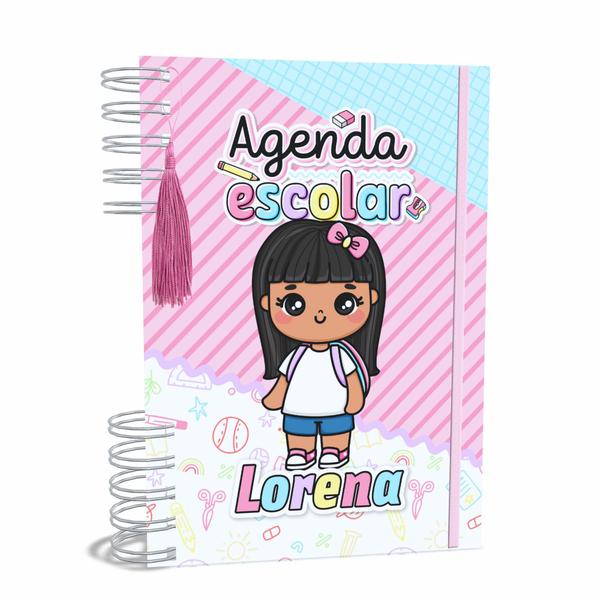 Imagem de Agenda Escolar Capa Dura 2024 A5 Menina 011 com Elástico, Tassel e Bolso