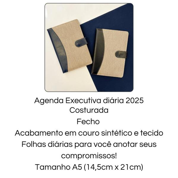 Imagem de Agenda Masculina Diaria Média Costurada C/ Fecho na Capa