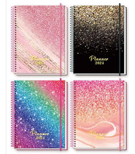 Imagem de Agenda Planner Datado 2024 Planejamento Diário Capa Glitter 