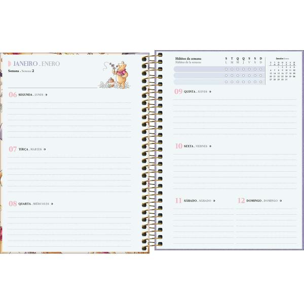 Imagem de Agenda Planner Espiral Ursinho Pooh 2025 Tilibra M7 17x24 Cm