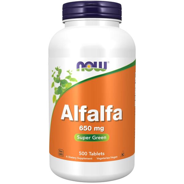 Imagem de Agora suplementos, Alfafa 650 mg fonte de Vitamina K, Superalimentos Verdes, 500 Comprimidos