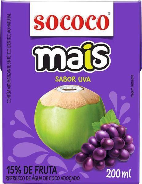 Imagem de Água De Coco Sococo Mais Sabor Uva 200ml