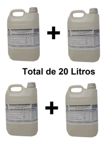 Imagem de Água Desmineralizada Deionizada 20 Litros Alto Grau Pureza em 4 embalagens de 5 litros