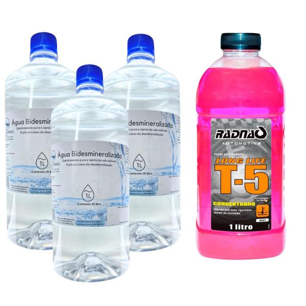 Imagem de Agua Radiador + Aditivo Concentrado Radnaq T5 Rosa Kit Pronto arrefecimento