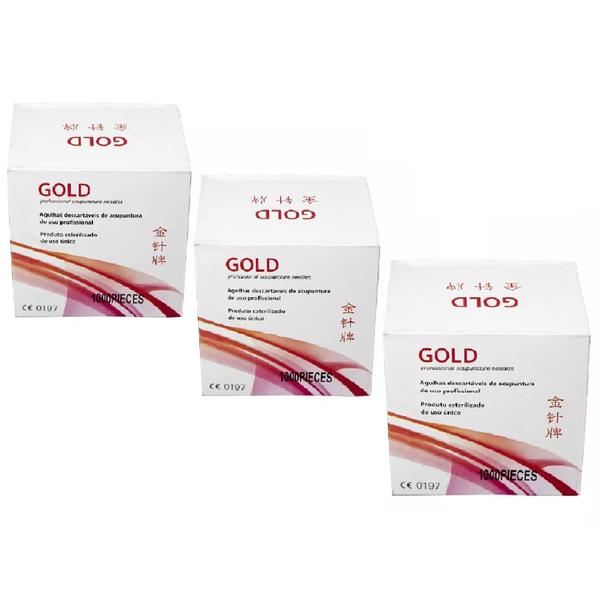 Agulha Acupuntura 30x60 Kit 3 cx 3000 Un Pcte - Gold - GoldLife - GL Imagem de Agulha Acupuntura 30x60 Kit 3 cx 3000 Un Pcte - Gold