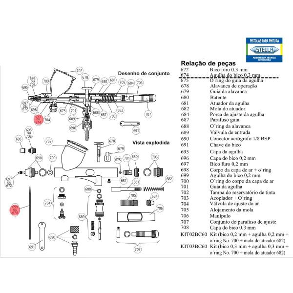 Imagem de Agulha do bico 0,3 mm 674 aerografo bc60/bc61/bc62/bc63