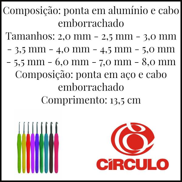 Agulha para Crochê Cabo Emborrachado Ponta em Alumínio Inoxidável Soft Original Círculo Imagem de Agulha para Crochê Cabo Emborrachado Ponta em Alumínio Inoxidável Soft Original Círculo