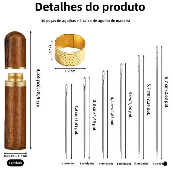 Imagem de Agulhas de Costura Manual para Idosos - Aço Inoxidável com Buraco Lateral para Costura Cega