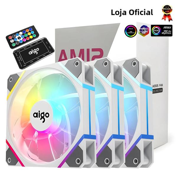 Imagem de Aigo-am12 rgb fã kit, 120mm ventilador do caso do computador, 6pin refrigerador de água, argb, 12cm