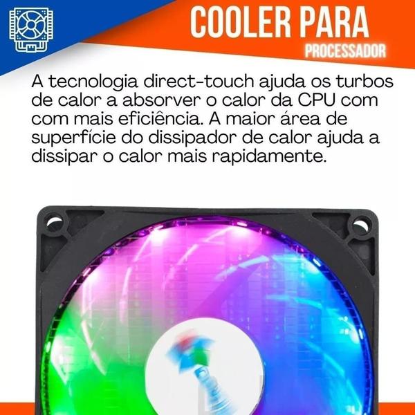 Imagem de Air Cooler Cpu Led Rgb 4 Pinos Ryzen Intel 775 1150 1151 1155 Am3+ Am4 Com Pasta Termica Dk34