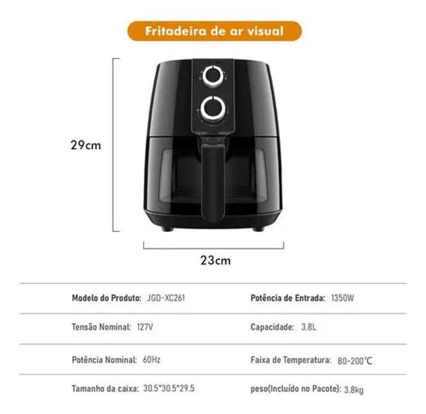 Imagem de Air Fryer Fritadeira Elétrica Sem Óleo 3,8l 1350w 110v Preto - Coibeu