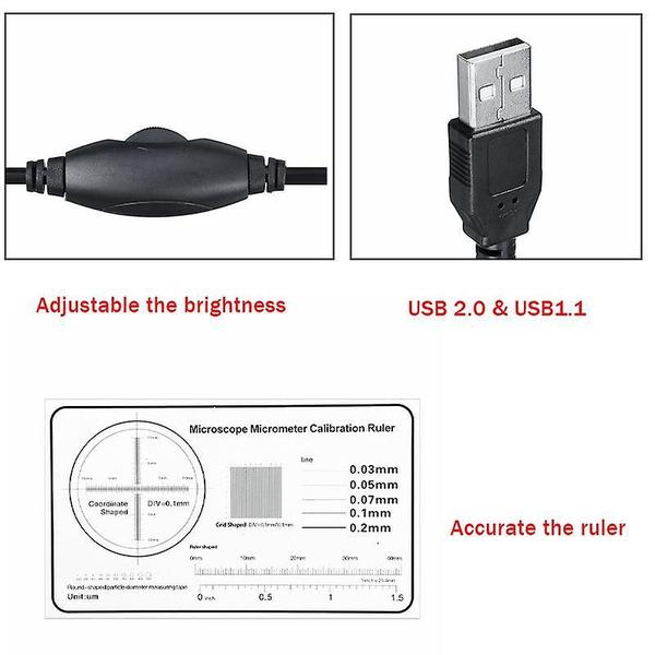 Imagem de Ajustável 1600x 2mp 1080p 8 led microscópio digital tipo-c/micro ampliação usb endoscópio eletrônico usb para pc telefone (500x)