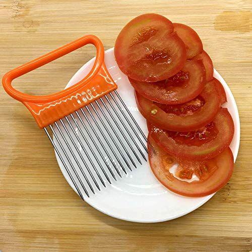 Imagem de AKOAK 1 Pacote De Cozinha Gadget Fatia de Tomate Cebola Vegetal Segurança Vegetal Garfo Tender Meat Needle Ferramenta de corte vegetal Utensílios criativos da cozinha (laranja)