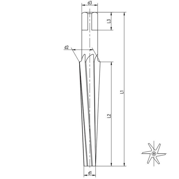 Imagem de Alargador Manual Para Cones 1:10 - Med. 3 mm x 10 mm -  Arraste Quadrado, Dente Helicoidal, Haste Cilíndrica, Corte à Direita - Aço HSS (M2) - Cód. 56