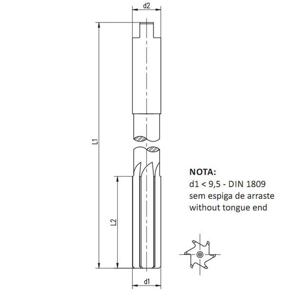 Imagem de Alargador Máquina Dente Reto - Med. 6,0mm - Haste Cilíndrica, Corte à Direita, Tolerância H7,  DIN 212 C - Aço HSS (M2) - Cód. 5201 - INDAÇO