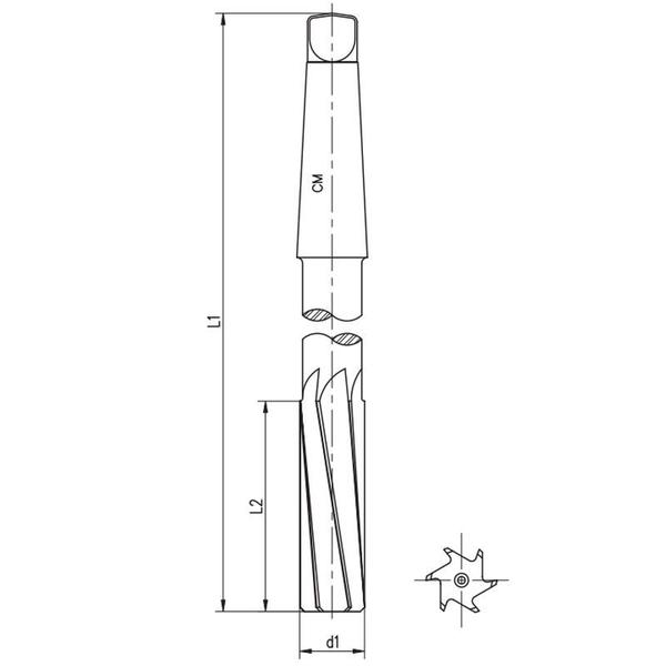 Imagem de Alargador Máquina - Med. 12 mm - Haste Cone Morse, Dente Helicoidal, Corte à Direita, Tolerância H7,  DIN 208 B - Aço Rápido HSS (M2) - Cód. 5211 - IN