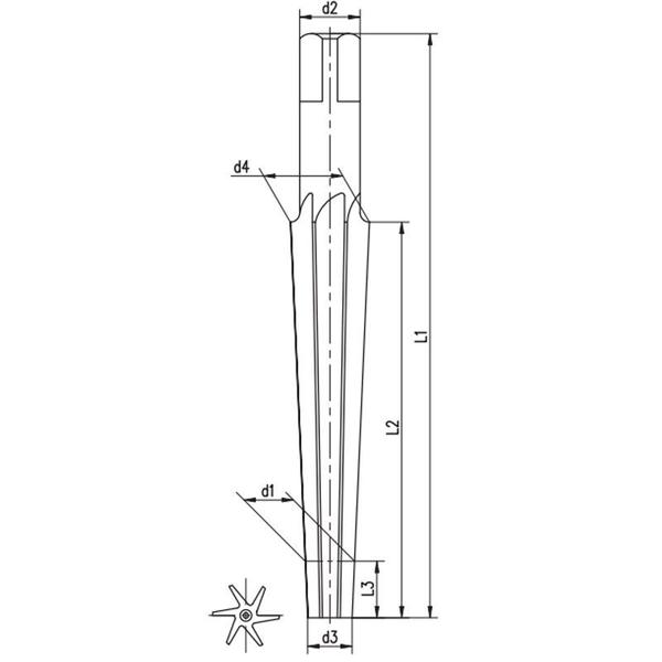 Imagem de Alargador Para Pinos - Med. 12 mm - Dente Reto, Conicidade 1:50, Haste Cilíndrica, Corte à Direita - Aço Rápido HSS (M2) - Cód. 5501 - INDAÇO