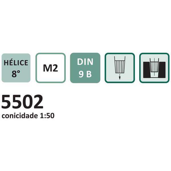 Imagem de Alargador Para Pinos - Med. 6 mm - Dente Helicoidal, Conicidade 1:50, Haste Cilíndrica, Corte à Direita, DIN 9 B - Aço Rápido HSS (M2) - Cód. 5502 - I