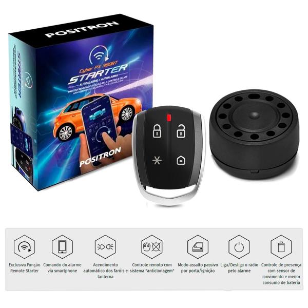 Imagem de Alarme Automotivo Positron Cyber PX360BT Starter Bluetooth Universal Com Controle Presença